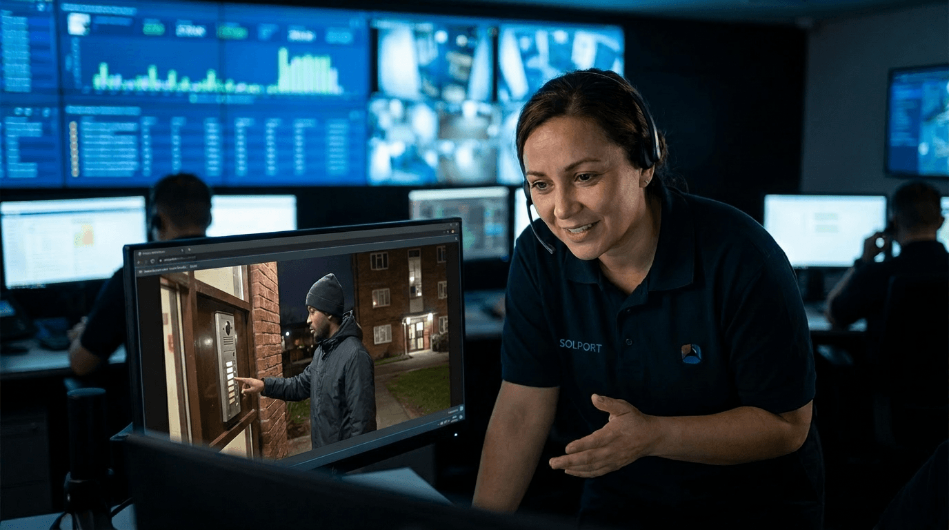 Atendente da Solport realizando o atendimento de portaria virtual